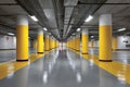 Spacious Indoor Parking Structure with Bright Illumination for Vehicles in a Cement Basement Zone Royalty Free Stock Photo