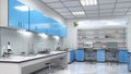 Spacious laboratory interior, blue chemical laboratory