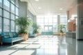 Spacious light hospital or clinic lobby interior, no people. AI generated Royalty Free Stock Photo