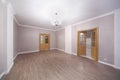 Spacious light room with wooden floor and opened doors Royalty Free Stock Photo