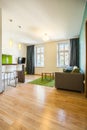 Spacious living room in hotel apartment