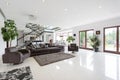 Spacious living room with staircase