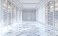 A spacious and luminous closet space is depicted with bare shelves in a 3D illustration Royalty Free Stock Photo