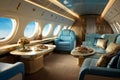 Spacious Luxury interior business jet flight. Generate Ai