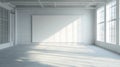 Spacious minimalist interior featuring empty white walls and windows Royalty Free Stock Photo