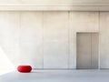 Modern minimalist interior with red accent furniture and elevator access Royalty Free Stock Photo