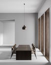 Spacious modern dining room. Minimalist dining room design. 3D illustration