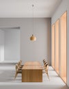 Spacious modern dining room. Minimalist dining room design. 3D illustration