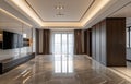 Modern luxurious empty living room with large TV and marble flooring Royalty Free Stock Photo