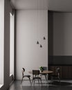 Spacious modern kitchen with dining table. Minimalist dining room design. 3D illustration Royalty Free Stock Photo