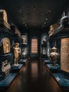spacious museum exhibition hall showcasing ancient artifacts and historical displays Royalty Free Stock Photo