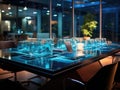 Holographic conference room with large windows