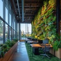 Spacious Office with Vertical Garden and Modern Workstations. Generative ai Royalty Free Stock Photo