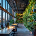 Spacious Office with Vertical Garden and Modern Workstations. Generative ai Royalty Free Stock Photo