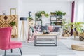 Spacious patterned living room interior Royalty Free Stock Photo