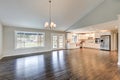 Spacious rambler home interior with vaulted ceiling Royalty Free Stock Photo