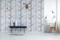 Spacious room with creative wallpaper Royalty Free Stock Photo