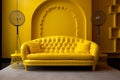 Spacious Room yellow sofa. Generate Ai