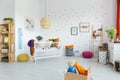 Spacious scandi baby`s room Royalty Free Stock Photo