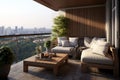 Spacious terrace with city view and cozy furniture