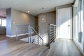 Spacious upstairs landing with gray walls