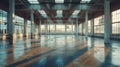 Spacious and vacant industrial park unit with clear floors and large windows Royalty Free Stock Photo