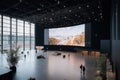 Large financial platform hosting international conferences in a modern space with impactful visuals