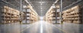 The spacious warehouse featuring organized shelving and efficient storage solutions. AI generated image Royalty Free Stock Photo
