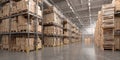 The spacious warehouse filled with organized stacks of cardboard boxes. AI generated image Royalty Free Stock Photo