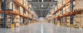 The spacious warehouse with organized shelves and stacked boxes. AI generated image Royalty Free Stock Photo