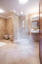 Spacious warm bathroom with shower