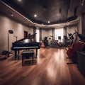 A spacious and well-equipped music studio with a grand pi one created with generative AI