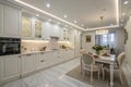 Spacious white kitchen after renovation Royalty Free Stock Photo
