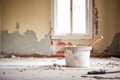 spackling compound with a putty knife in a renovation scene Royalty Free Stock Photo