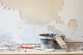 spackling compound with a putty knife in a renovation scene Royalty Free Stock Photo