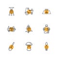 spade , mushroom , wheat , farming , rural , farm , fruits , village , eps icons set vector