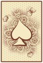 Spade poker vintage playing card, vector