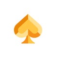 Spade-shaped golden playing card symbol flat icon