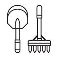 Spade Shovel and Garden Rake Line Icon