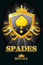 SPADES Royale in black shield. Casino banner with award ribbon and crown.