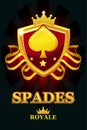 SPADES Royale in red shield. Casino banner with award ribbon and crown.