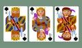 Spades suit playing cards of King, Queen and Jack in funny modern flat style Royalty Free Stock Photo