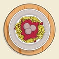 Spaghetti with meatball illustration vector