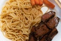 Spagetti Pasta with meat carrots plate