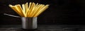 Spagetti or spaghetti or noodle in brushed metal stewpot Royalty Free Stock Photo