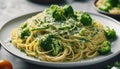 Spaghetii with broccoli pesto