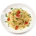 Spaghetti Aglio e Olio isolated on white background Royalty Free Stock Photo
