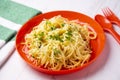 Spaghetti aglio e olio is a traditional Italian pasta dish from Naples. Royalty Free Stock Photo