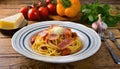 Spaghetti alla Amatriciana. Generated with AI
