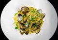 Spaghetti alle vongole. Pasta with seafood and shellfish. Traditional Italian pasta Royalty Free Stock Photo